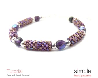 Peyote Stitch Beading Pattern, Beaded Bead Bracelet Tutorial PDF, Peyote Bracelet Beading Pattern for Beginners Beading Tutorial, P-00022