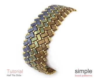 Beaded Bracelet Patterns, Herringbone Bead Stitching, Half Tila Beads Beading Patterns for Bracelet, DIY Beaded Bracelet Tutorial, P-00201