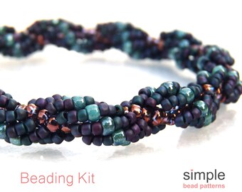 Spiral Beaded Bracelet Making Kit for Adults (in Turquoise and Amethyst): "Spiral Staircase" Design