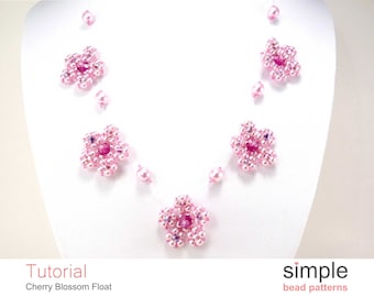 Beaded Flower Necklace Tutorial PDF: "Cherry Blossom Float Necklace" Design