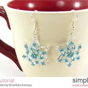 Beaded Snowflake Dangle Earrings Beading Pattern, Bugle Beads Snowflake Earrings, Christmas Beading Tutorial, Bead Weaving Pattern, P-00187 image 6