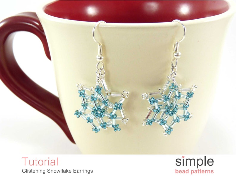 Beaded Snowflake Dangle Earrings Beading Pattern, Bugle Beads Snowflake Earrings, Christmas Beading Tutorial, Bead Weaving Pattern, P-00187 image 6