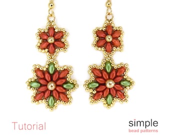Beaded Christmas Earrings Tutorial PDF: "Christmas Poinsettia Earrings" Design