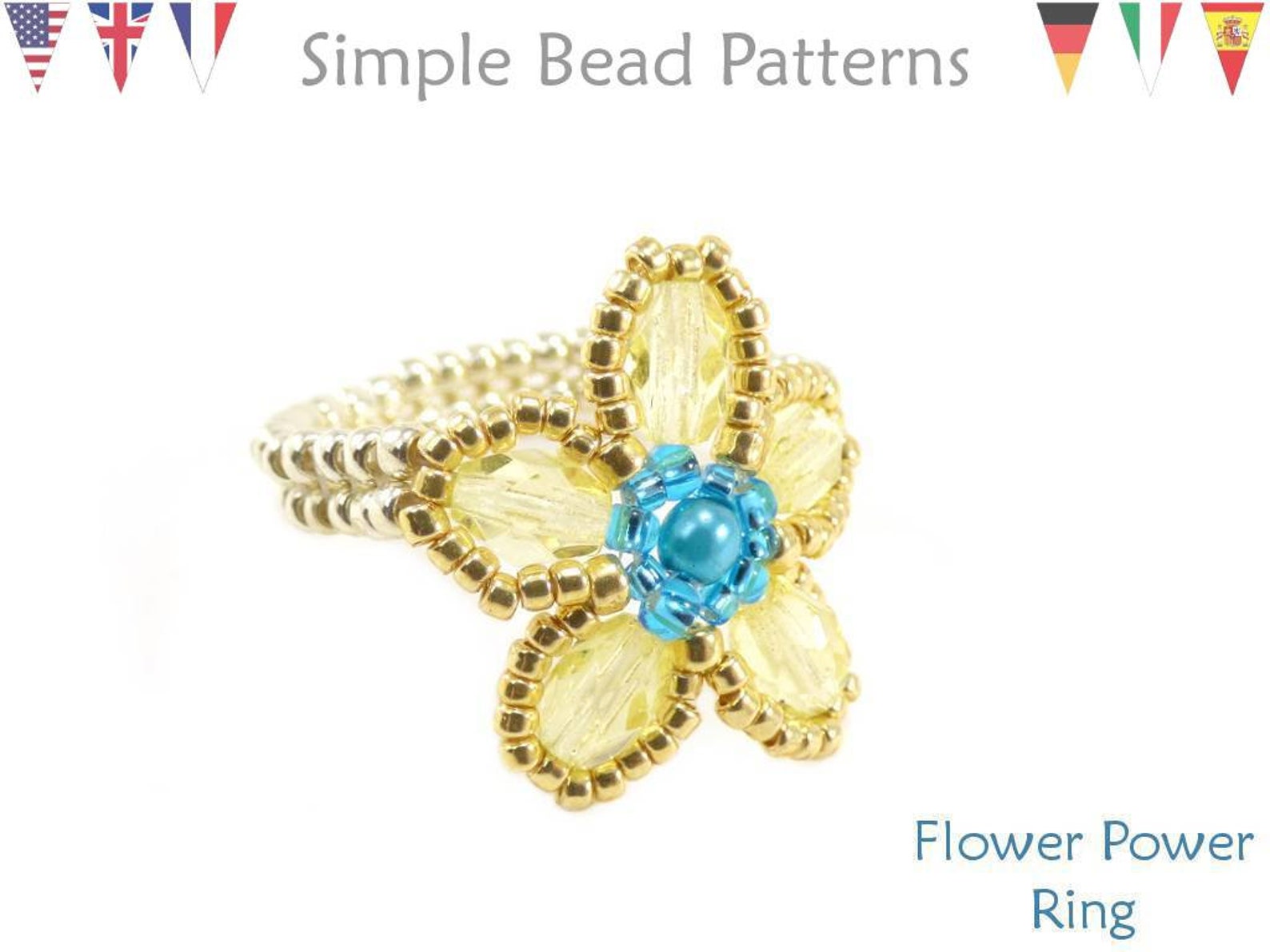 Beaded Flower Ring Tutorial Beaded Stretch Ring Pattern Etsy