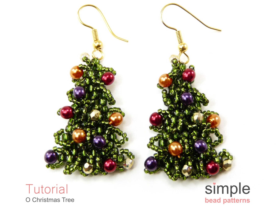 Beaded Christmas Tree Earrings Pattern, Beadweaving Christmas Tree
