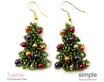 Beaded Christmas Tree Earrings Pattern, Beadweaving Christmas Tree Earrings, Christmas Tree Beading Necklace, Jewelry Making Beading P-00292