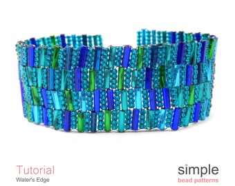 Easy Beading Pattern for Beginners, Wide Bracelet Jewelry Making Tutorial, Peyote Stitch Bracelet Tutorial, DIY Bugle Bead Pattern, P-00440