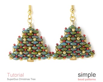 Beaded Christmas Tree SuperDuos and Seed Beads Necklace Pattern, DIY Christmas Beading Gifts, Bead Weaving Patterns, Bead Stitching, P-00384