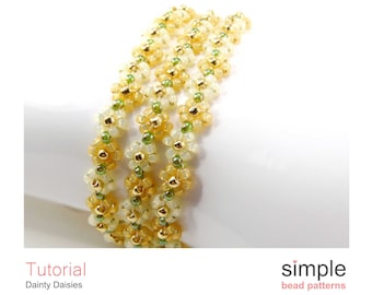 Daisy Chain Tutorial, Multi Wrap Beaded Bracelet Beading Pattern, Jewelry Making, Simple Bead Patterns, Flower Bracelet Tutorial, P-00114