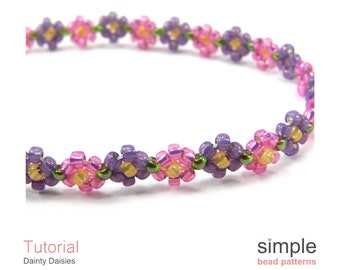 Daisy Chain Tutorial, Multi Wrap Beaded Bracelet Beading Pattern, Jewelry Making, Simple Bead Patterns, Flower Bracelet Tutorial, P-00114