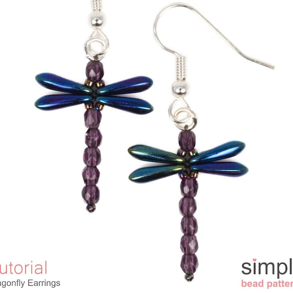 Dragonfly Earrings Pattern, Beading Pattern for Dragonfly Jewelry, Earring Bead Tutorial, Dragonfly Jewelry Making Beading Pattern, P-00134