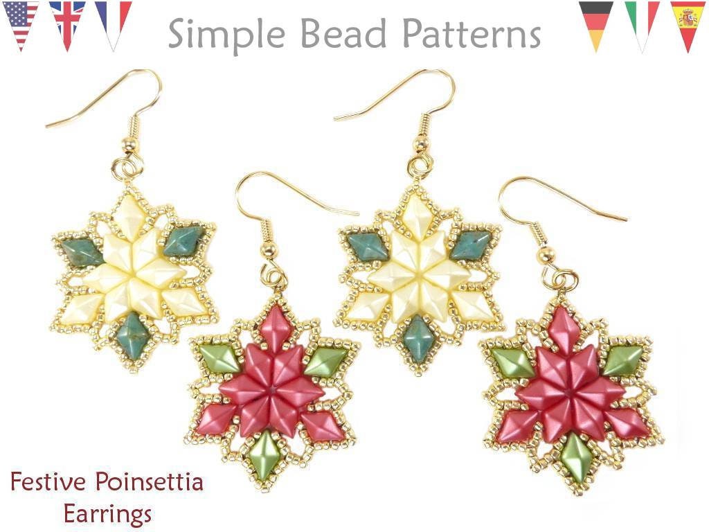 Holiday Beaded Earrings DiamonDuo Two Hole Beads Beginner Etsy