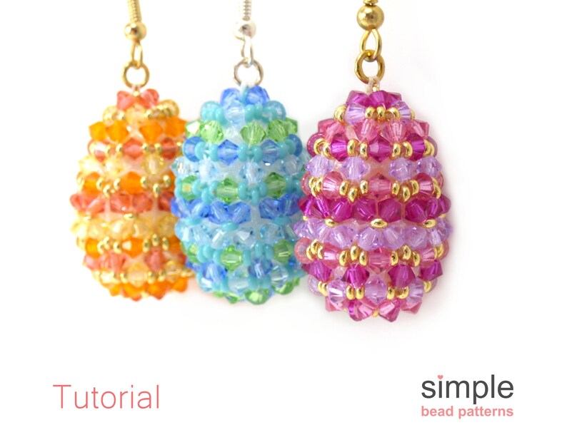 Beaded Easter Egg Earrings Pattern, Easter Beading, DIY Faberge Eggs, Simple Bead Patterns, Beadweaving Tutorials, Beaded Gift Ideas P-00097 image 5