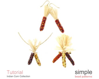 Beaded Indian Corn Earrings, Necklace, and Brooch Beading Patterns and Tutorial, DIY Jewelry Making Pattern, Bead Weaving Patterns, P-00224