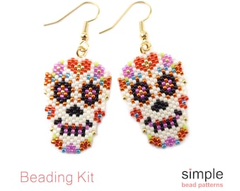Beaded Sugar Skull Earrings Kit for Adults (in Fun Bright Colors): "Sugar Skull" Design