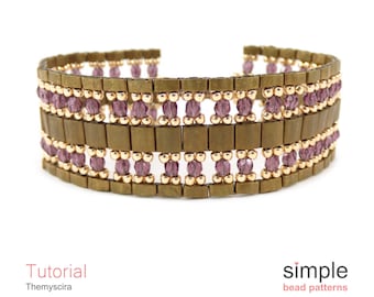 Half Tila Beaded Bracelet Pattern, Tila and Seed Bead Bracelet Tutorial, Half Tila Beadweaving Tutorial, Tila Bead Beading Patterns, P-00411