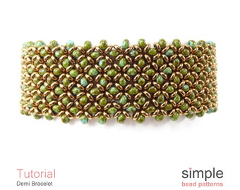 Beaded Bracelet Pattern, Bracelet Beading Pattern, Right Angle Weave Jewelry Making Tutorial, RAW Beading Tutorial, TOHO Demi Beads, P-00124