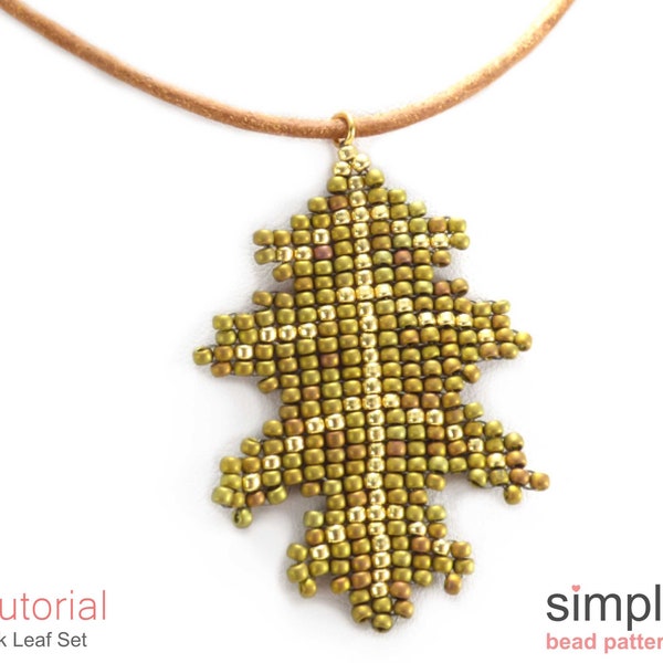 Oak Leaf Jewelry Pattern, Square Stitch Beading Pattern, DIY Beaded Fall Leaf Earrings and Necklace Pattern, Bead Weaving Patterns, P-00293