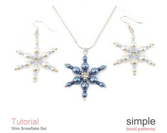 Crystal Snowflake Earrings and Necklace Beading Pattern, Beaded Snowflake Beadinng Patterns Tutorial, Jewelry Making Beading Classes P-00444