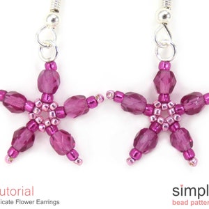 Beaded Flower Earrings Tutorial, Beaded Flower Earrings Pattern, Beaded Dangle Earrings DIY Beading Tutorial, Easy Beaded Earrings, P-00123
