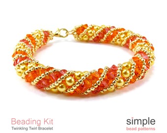 Beaded Tube Bracelet Making Kit for Adults (in Pink, Orange, Yellow, and Gold): "Twinkling Twirl" Design
