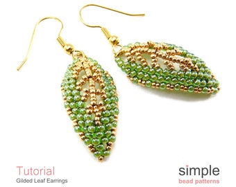 Diagonal Peyote Stitch Russian Leaf Earring Tutorial PDF: "Gilded Leaf Earrings" Design