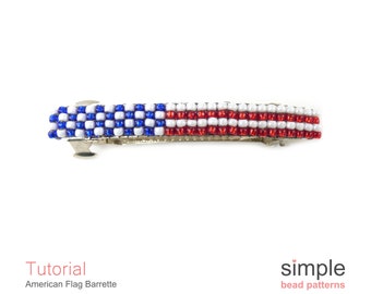 USA Patriotic Beaded Hair Clip, Beaded American Flag Pattern, Beaded Hair Accessory, 4th of July Hair Clips, Beaded Hair Barrette, P-00003