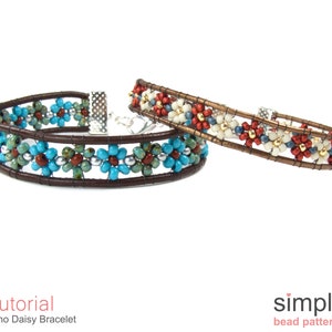 Beaded Leather Daisy Flower Bracelet Pattern PDF: "Boho Daisy Bracelet" Design