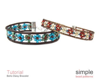 Patroon leren madeliefje bloemenarmband met kralen pdf: ontwerp 'boho madeliefje'