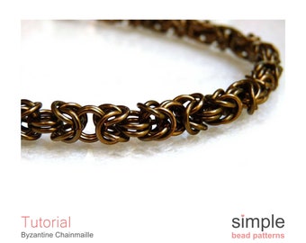 Beading Pattern Tutorial - Chainmaille Bracelet Necklace - Wire Work Project - Simple Bead Patterns - Byzantine Chainmaille P-00053