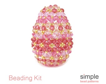 Beaded Easter Egg Kit for Adults (in Pink, Purple, and Gold): "Hollow Crystal Easter Egg" Design