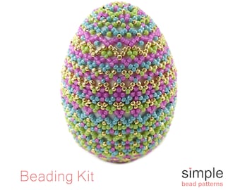 Beaded Easter Egg Kit for Adults (in Blue, Pink, Green, and Gold): "Elegant Easter Egg" Design