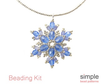 Beaded Snowflake Necklace Kit (in Sapphire Blue and Silver): "Frosted Snowflake Pendant Necklace" Design