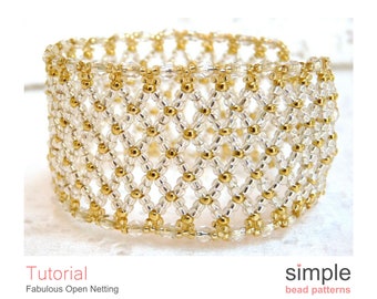 Bracelet Pattern, Beaded Bracelet Tutorial, Jewelry Making Beading Pattern, Netted Stitch Bracelet, Beaded Netting Stitch Tutorial, P-00154