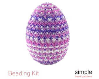 Beaded Easter Egg Kit for Adults (in Pink, Purple, and White): "Elegant Easter Egg" Design
