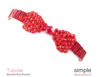 Beaded Bow Bracelet Beading Tutorial Pattern - Handmade Holiday Jewelry Making - Simple Bead Patterns - Beautiful Bow Bracelet P-00036