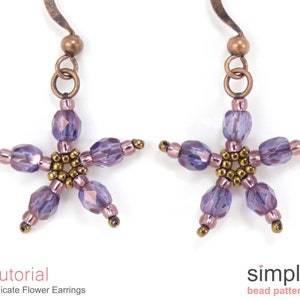 Beaded Flower Earrings Tutorial, Beaded Flower Earrings Pattern, Beaded Dangle Earrings DIY Beading Tutorial, Easy Beaded Earrings, P-00123