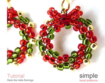 Beaded Wreath Seed Bead Earrings Pattern and Tutorial, Beaded Christmas Hoop Earrings Beading Pattern, Beadweaving, Jewelry Wreath, P-00122