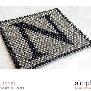Porta-copos com monograma de contas, padrão de porta-copos com contas da letra N, padrão de contas de ponto peyote com miçangas para iniciantes, porta-copos com alfabeto N, P-00268