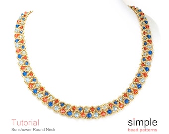 Patrón PDF para collar de cristales: Diseño "Sunshower Round Neck"