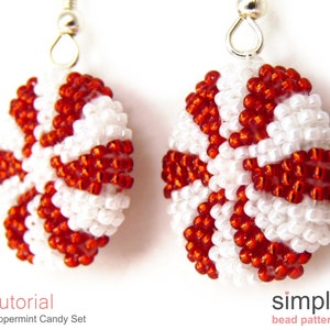 3D Beaded Peppermint Candy Earrings Necklace Patterns, Christmas Beading Pattern, Holiday Beading, Dangle Earrings Beaded Gift Ideas P-00301