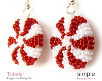 Beaded Christmas Earrings Tutorial PDF: "Peppermint Candy Set" Design