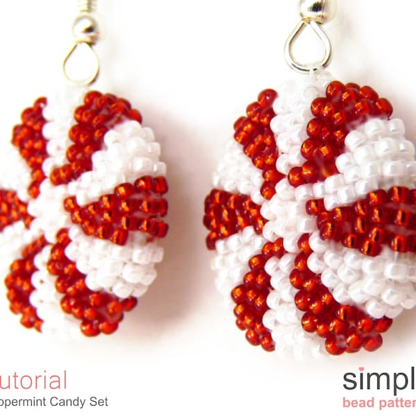 3D Beaded Peppermint Candy Earrings Necklace Patterns, Christmas Beading Pattern, Holiday Beading, Dangle Earrings Beaded Gift Ideas P-00301