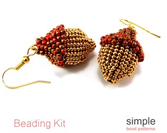 Beaded Acorn Earrings Kit, Earrings Kit, Gift for Jewelry Maker, Beadweaving Kit, Jewelry Making Kits for Adults, DIY Beading Kit, K-00723