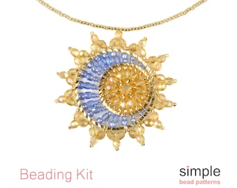 Beaded Pendant Necklace Kit for Adults (in Yellow, Blue, and Gold): "Sun and Moon Pendant" Design