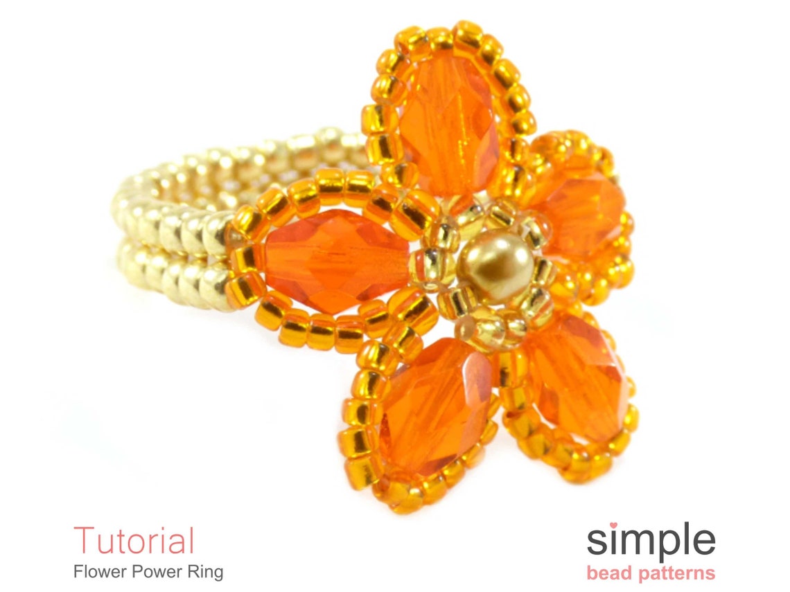 Beaded Flower Ring Tutorial Beaded Stretch Ring Pattern Etsy