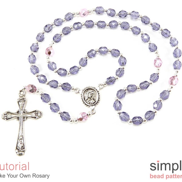 Rosary Beading Pattern, Beaded Rosary Tutorial, Beadweaving Rosary Instructions, Beaded Rosary with Cross, Crucifix Beading Pattern, P-00247