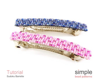 Beginner Beading Pattern Beaded Hair Barrette Tutorial Easy Bead Pattern for Adults Square Stitch Instructions French Hair Barrettes P-00368