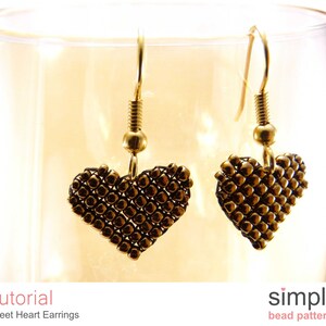 Beaded Heart Earrings Pattern, Beading Hearts Beadweaving Tutorial, Simple Bead Patterns, Earrings Beading, Seed Bead Heart Earrings P-00397 image 10
