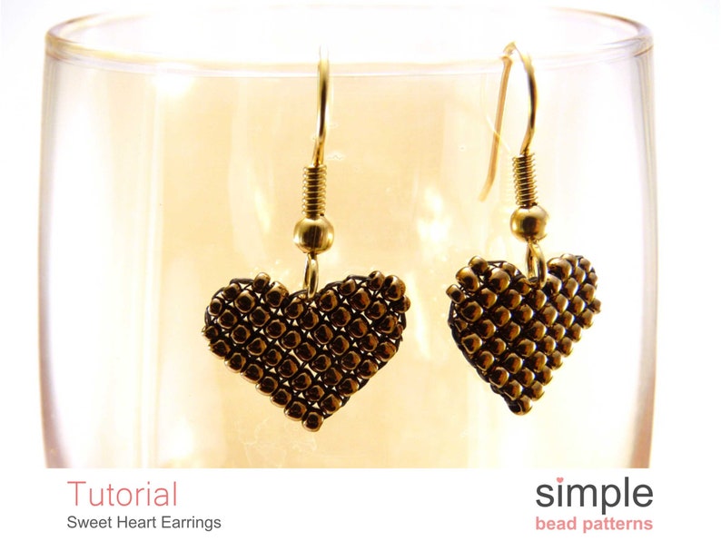 Beaded Heart Earrings Pattern, Beading Hearts Beadweaving Tutorial, Simple Bead Patterns, Earrings Beading, Seed Bead Heart Earrings P-00397 image 10